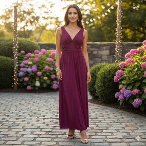 J. Crew Bridesmaid Twist Front V-Neck Formal Maxi Dress in Maroon Size 10